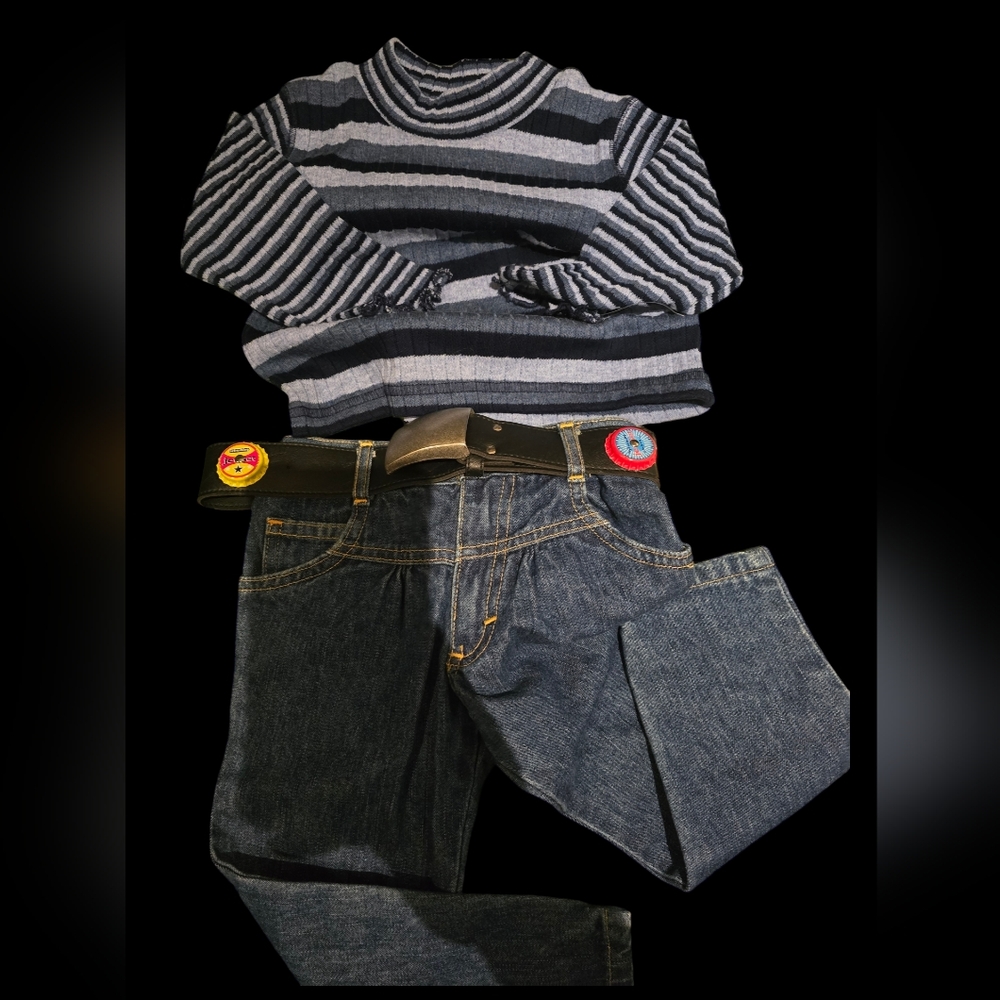 NEW! Girl's Size 2T JET SET blue Striped Sweater and jeans.